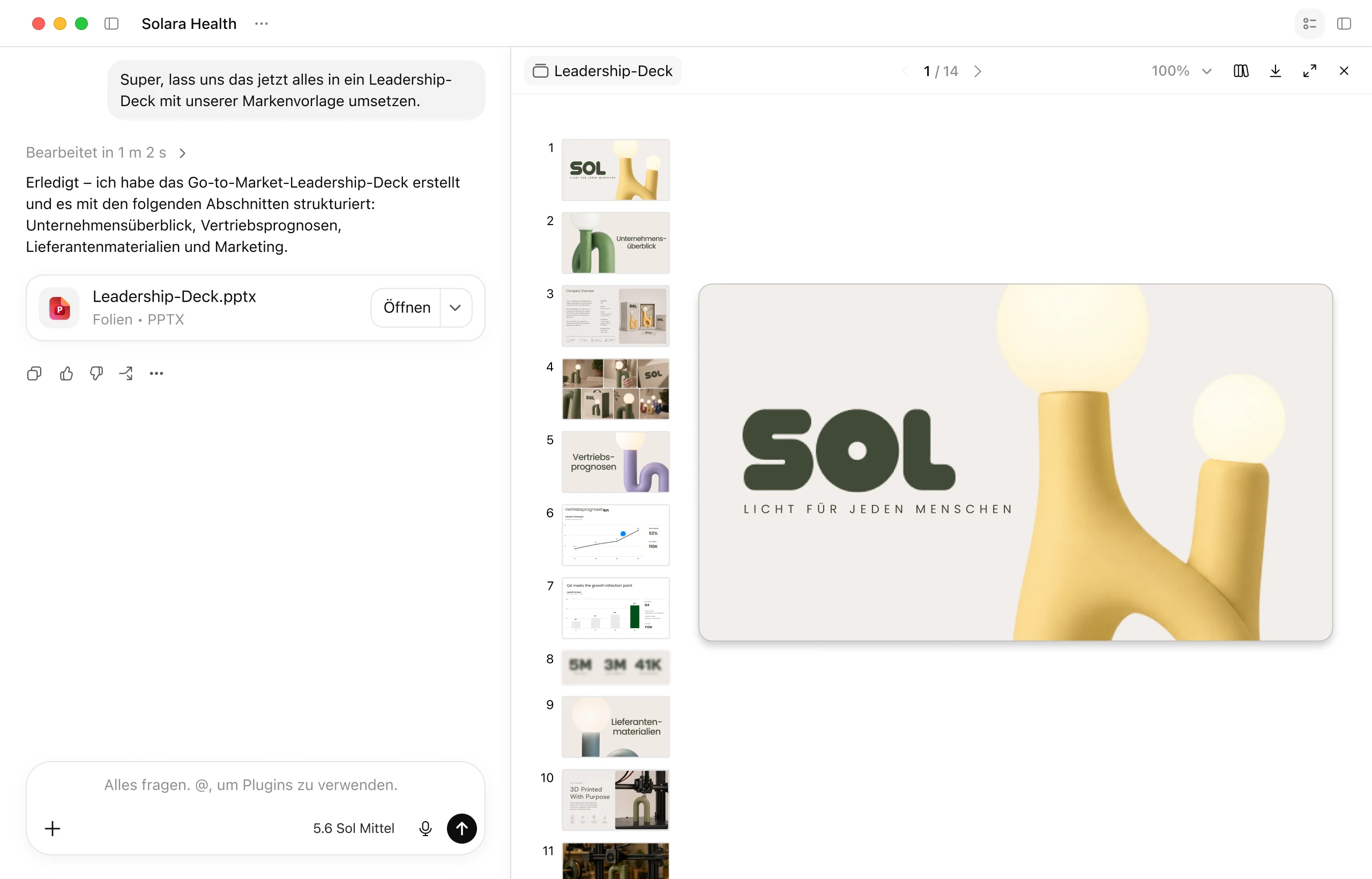 ChatGPT-App, die einen Launch-Deck-Workflow zeigt