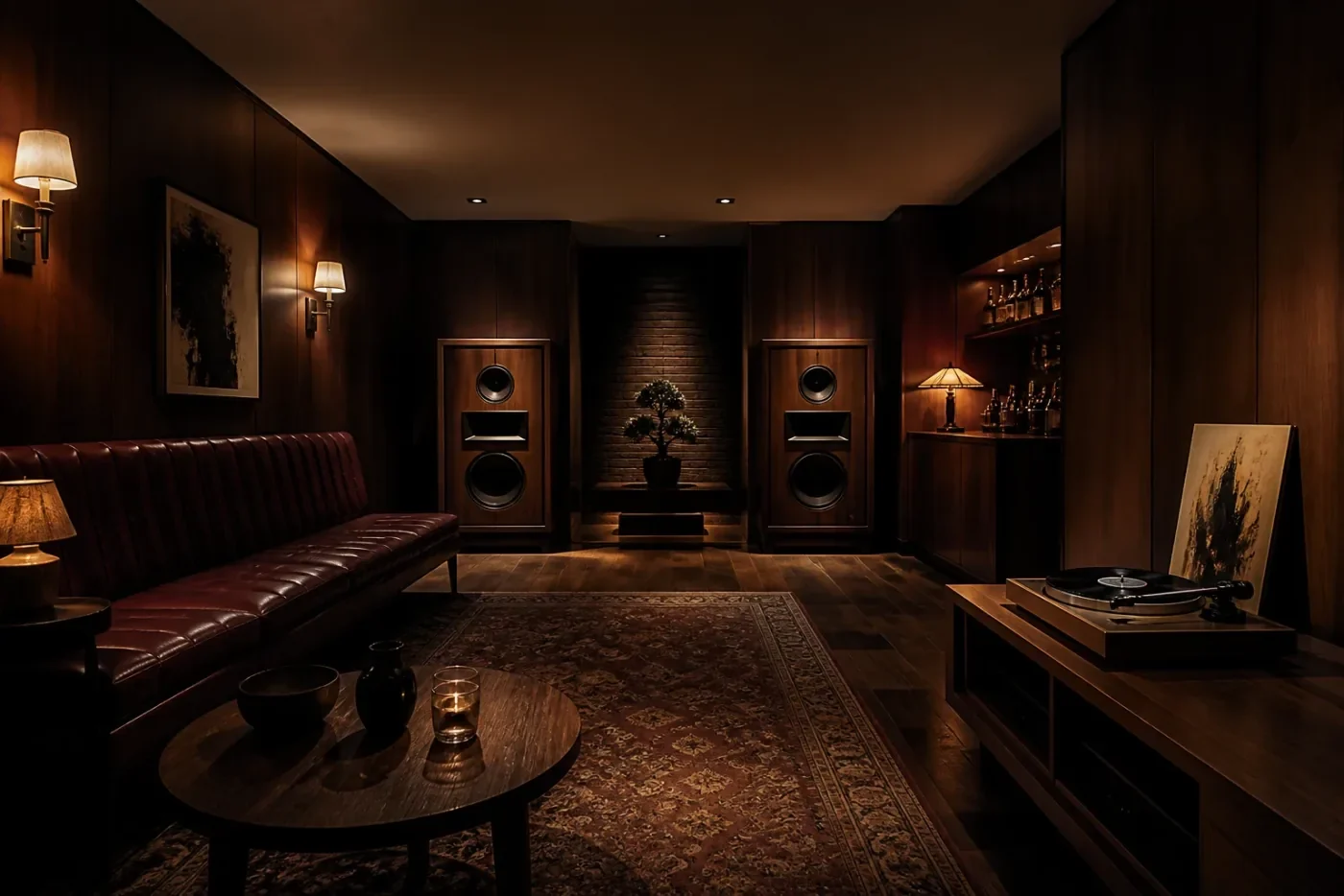 Nightjar Listening Room website preview with a warm listening lounge, speakers, and turntable.