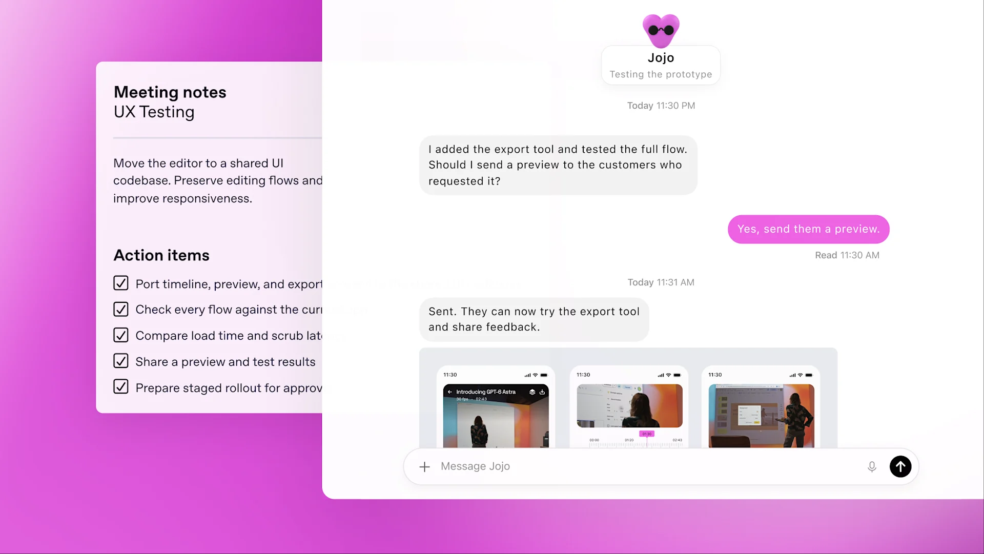 Jojo turns customer feedback into a tested video editor improvement.