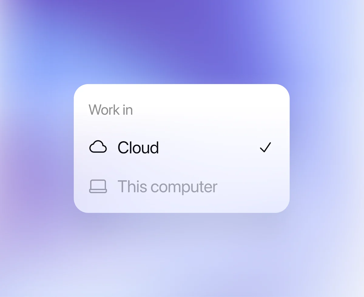 Codex work location menu with Cloud selected.