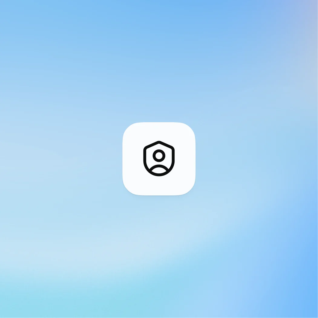 Black family or guardian profile icon centered inside a white rounded square button on a soft blue gradient background.