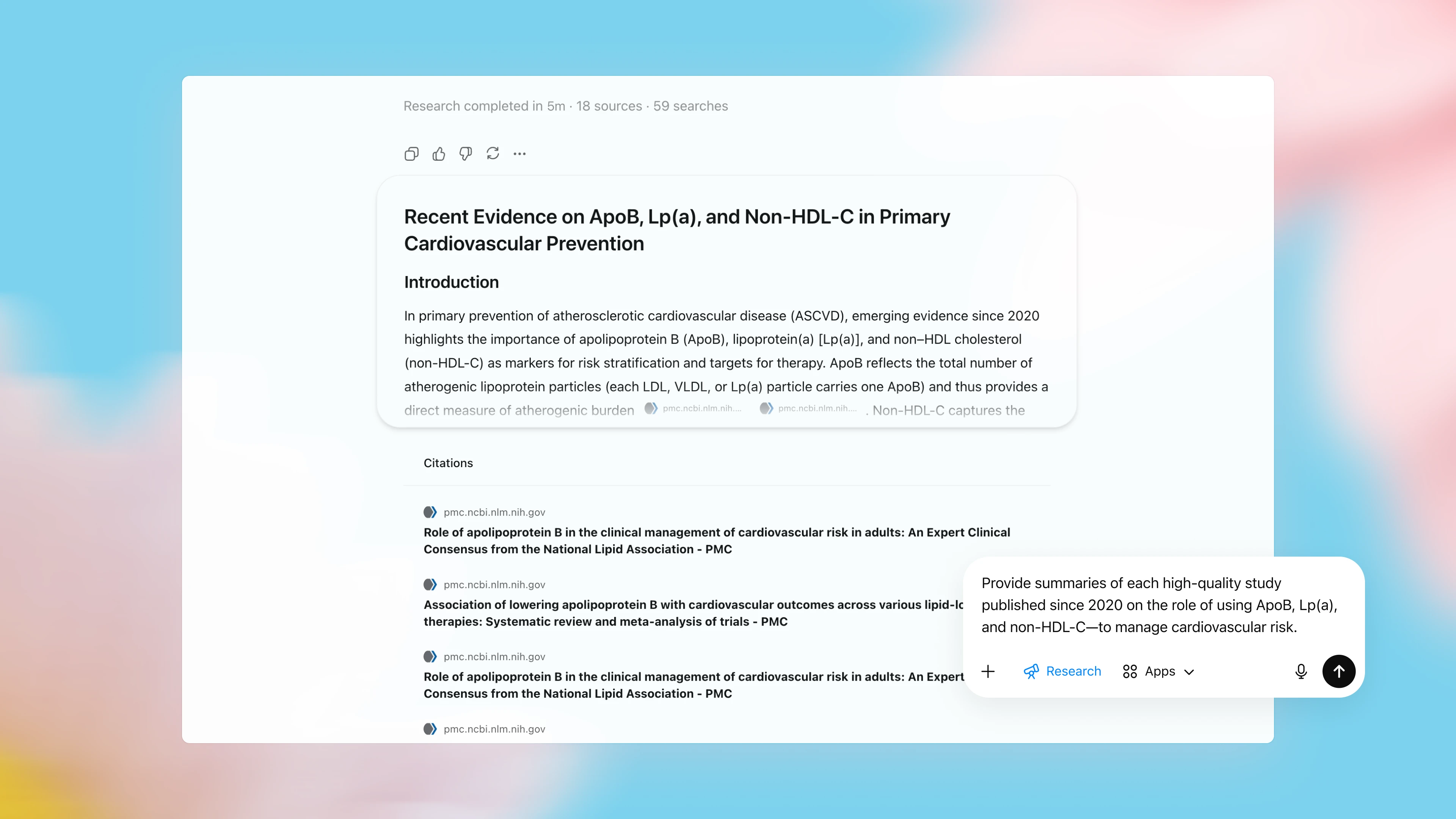 Deep research across medical literature