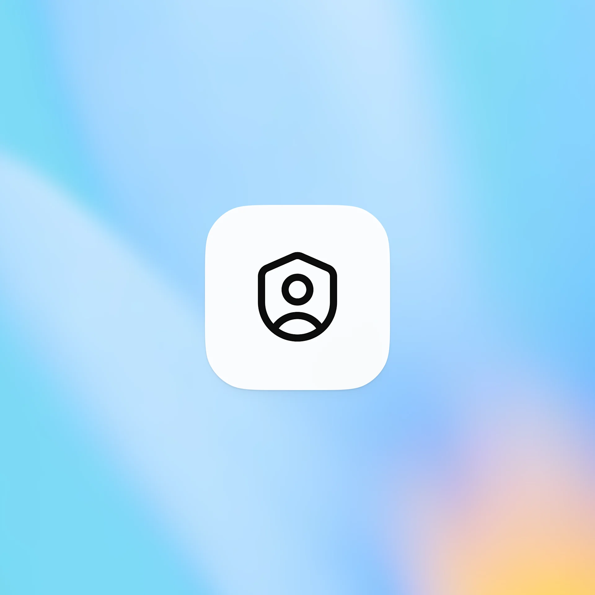 A soft blue gradient background with a centered white rounded square containing a simple black icon of a person inside a shield, suggesting identity, privacy, or user protection in an AI or safety context.
