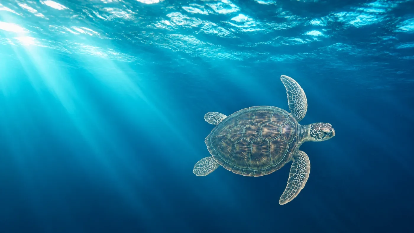 Below the Surface website preview with a sea turtle swimming underwater.