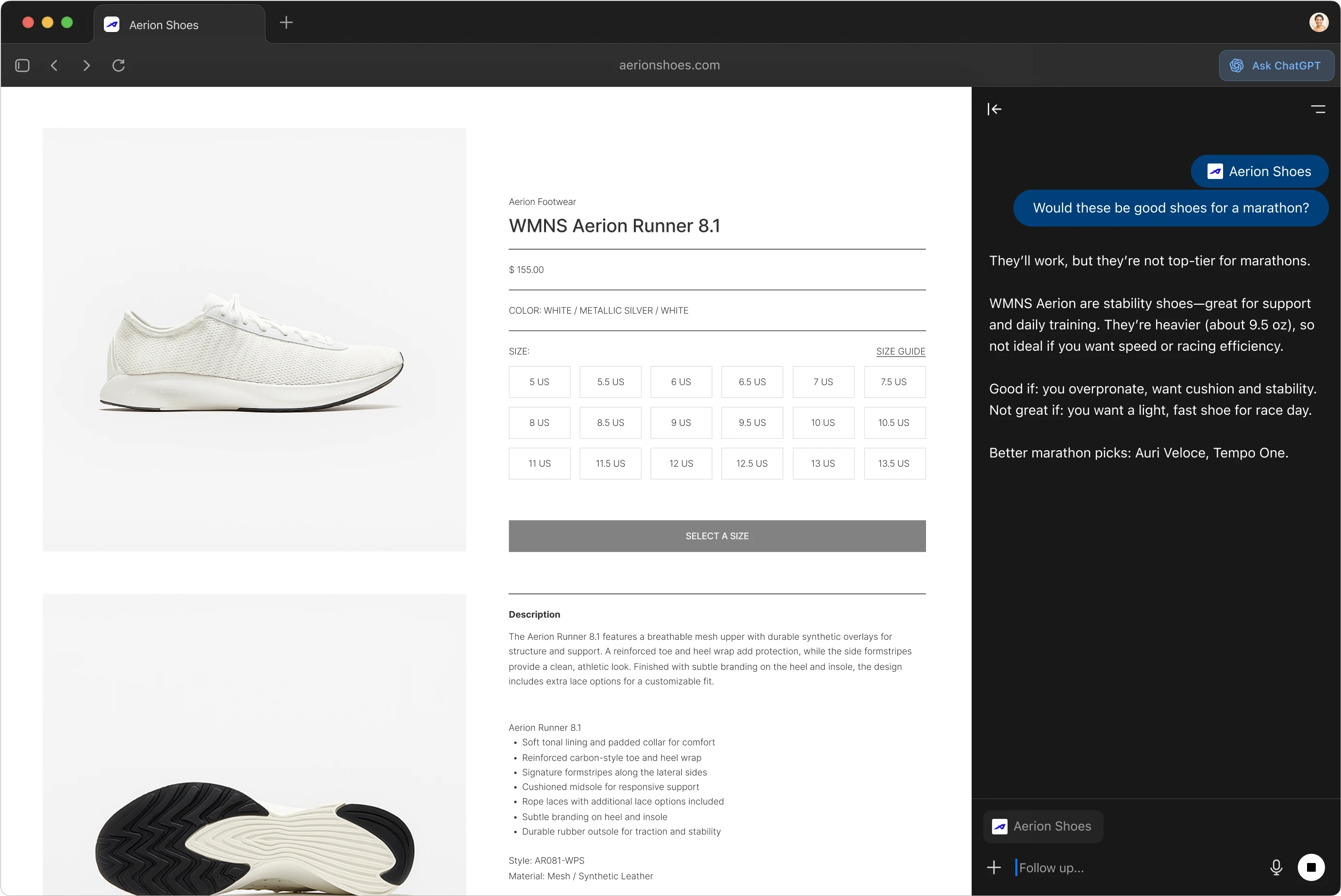 Side chat running in browser