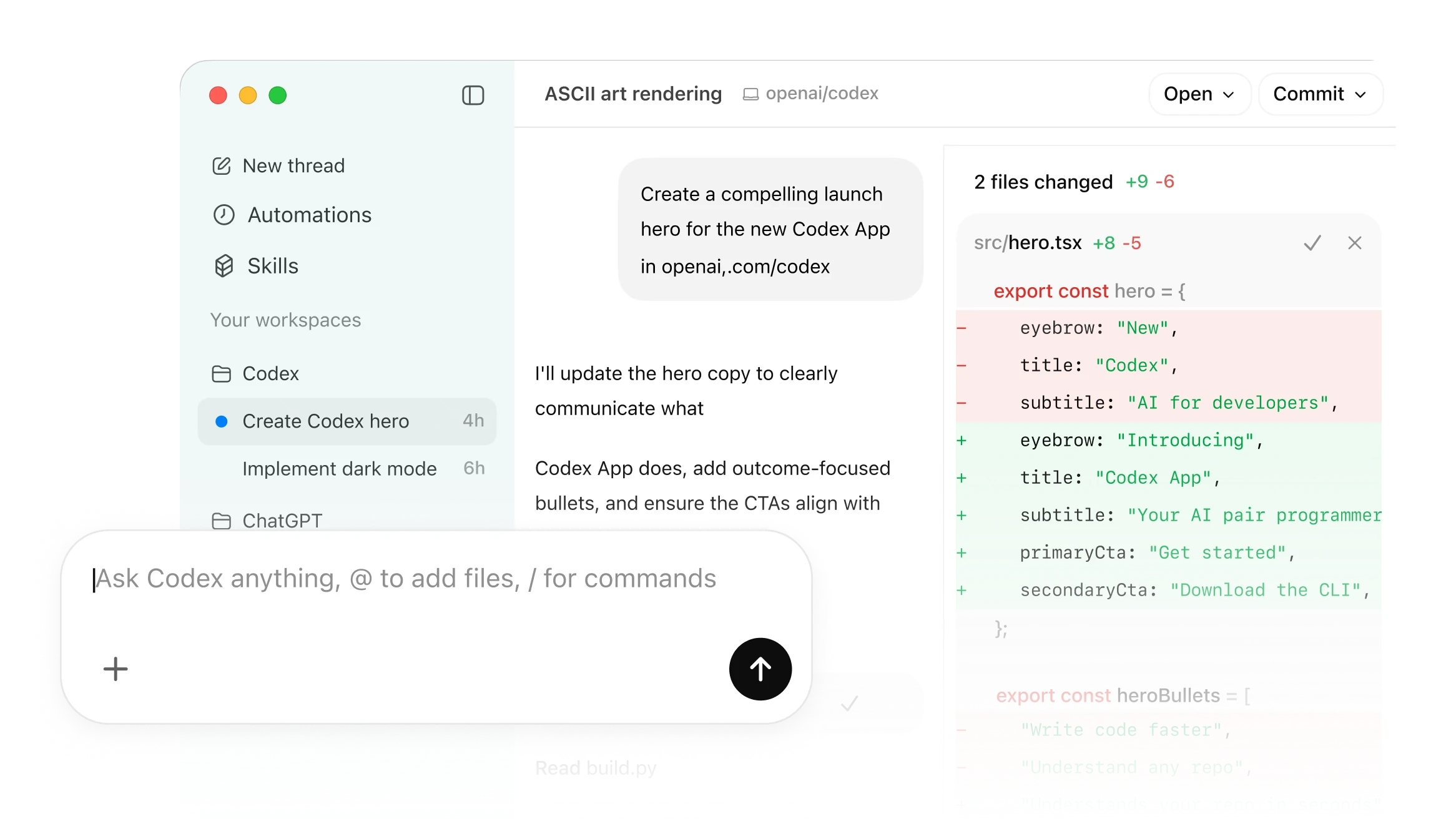 Codex app interface