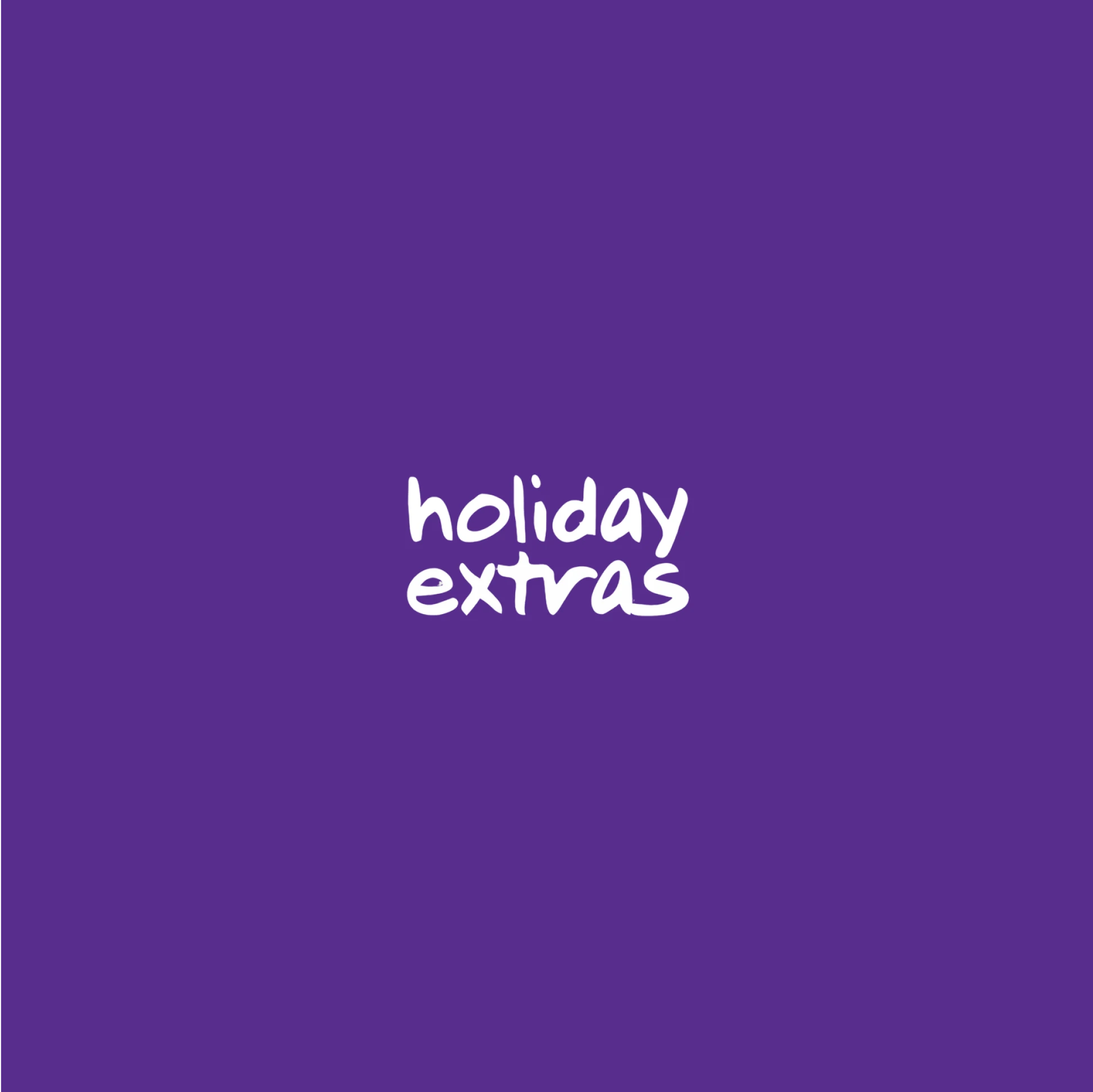 Holiday Extras logo on purple background