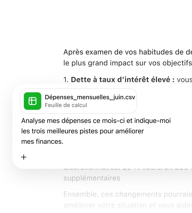 Prompt pour analyser la feuille de calcul « June_Monthly_Expenses.csv » jointe et identifier les trois principaux leviers permettant d’améliorer la situation financière de l’utilisateur.