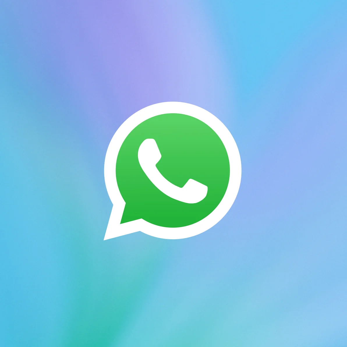 A stylized white WhatsApp logo inside a location pin icon, set against a soft blue and purple gradient background.