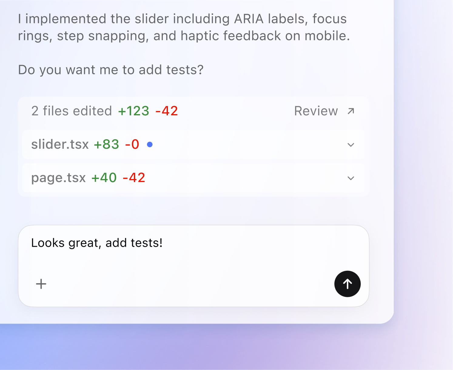 Codex editor interface showing code changes and review context.