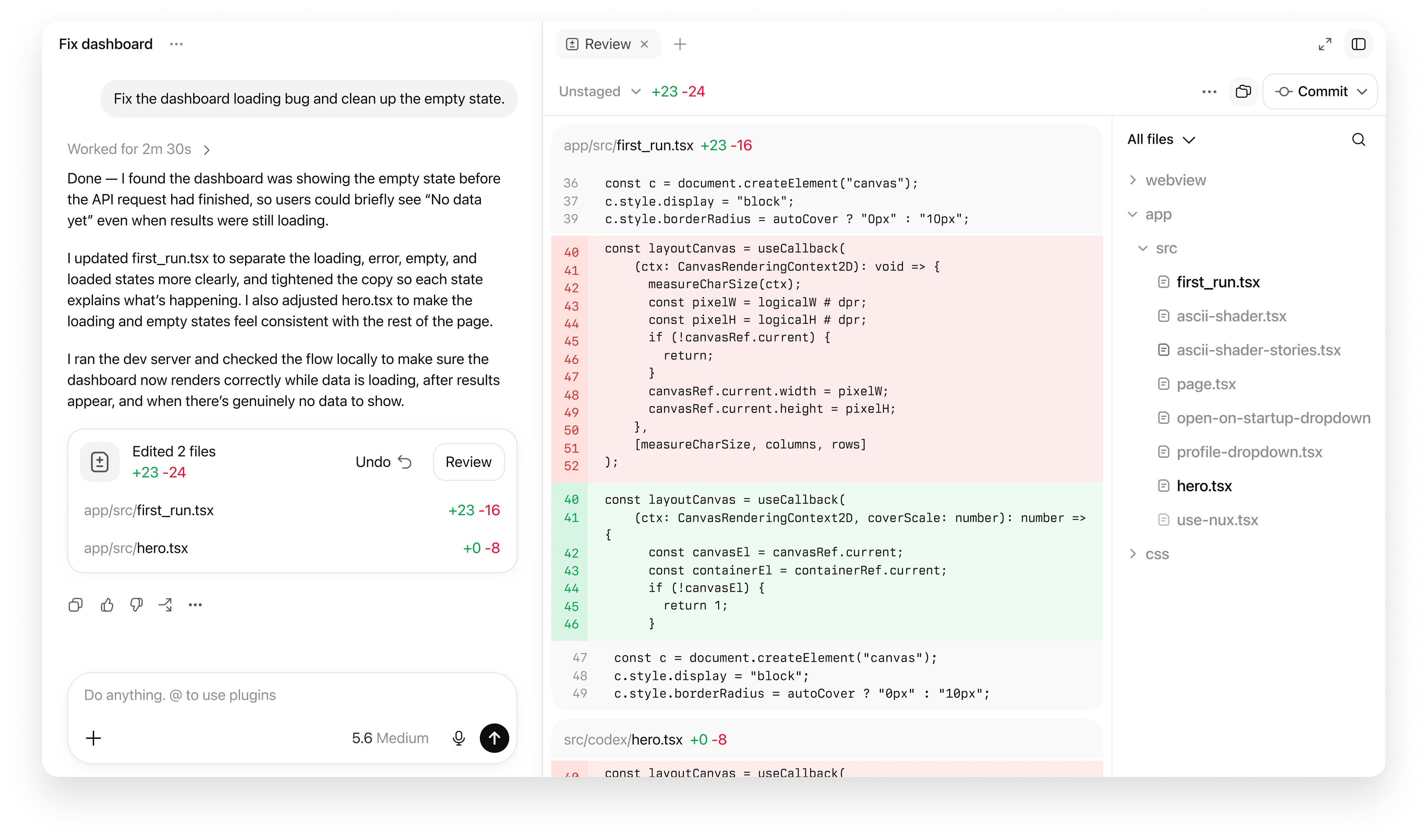 Codex interface in ChatGPT