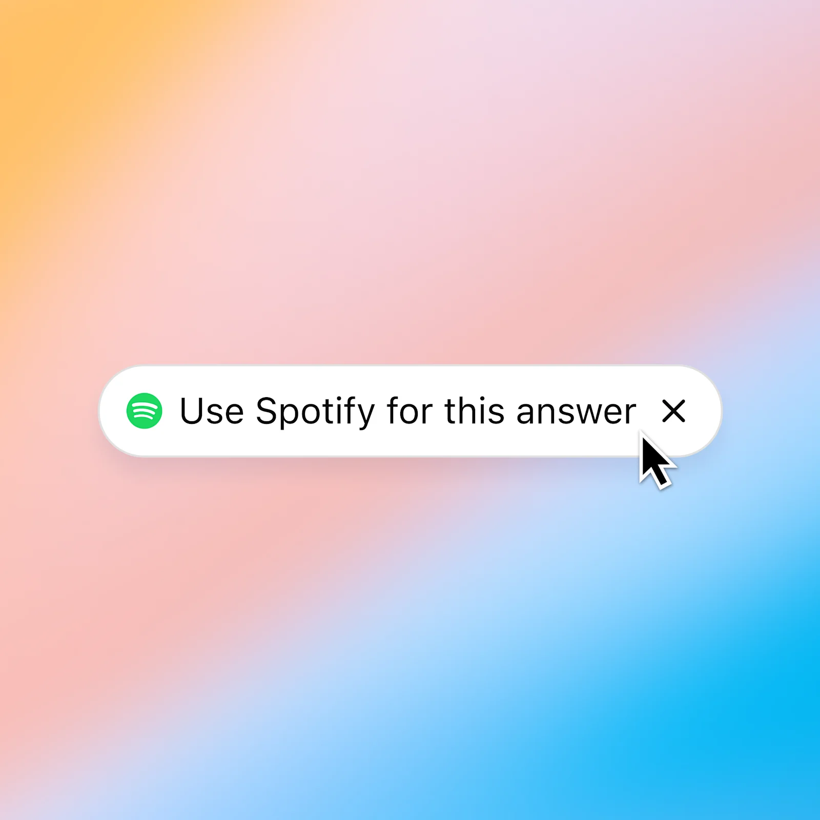 ChatGPT 介面顯示使用者向 Spotify 下達提示：「Spotify，我要開始讀書，製作一份播放清單，風格是⋯⋯」。訊息上方的橫幅顯示模型透過已連接的 Spotify 提供答案，旁邊有中斷連結的選項。背景為多彩漸層。