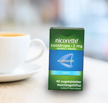 Nicorette sugetabletter og kaffekop