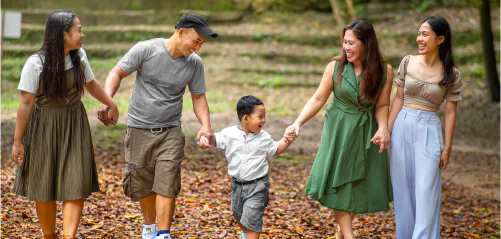 Family holding hands outdoors