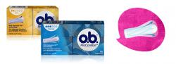 Billede af forskellige produkter fra o.b. tamponer. O.b. Original og o.b. ProComfort.