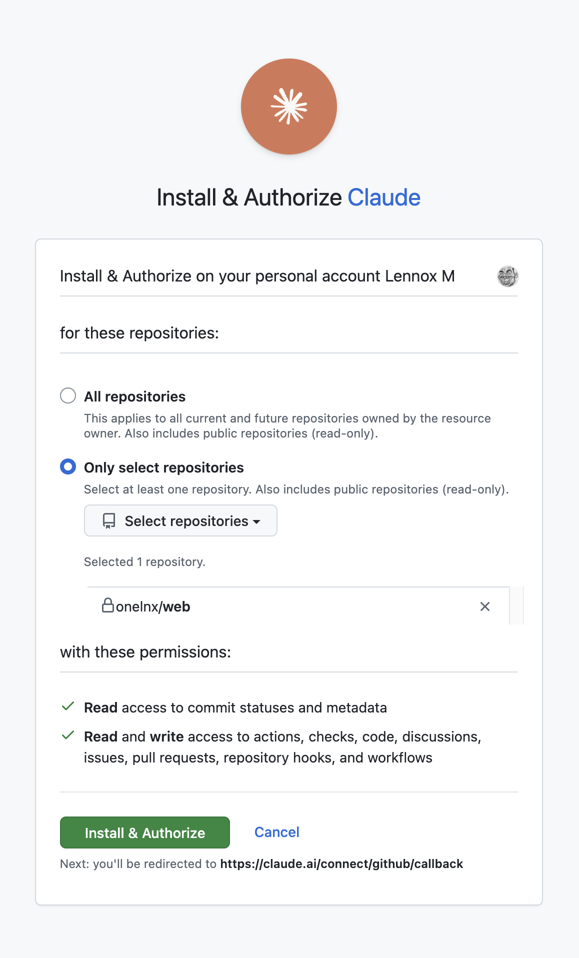 Claude: GitHub Auth