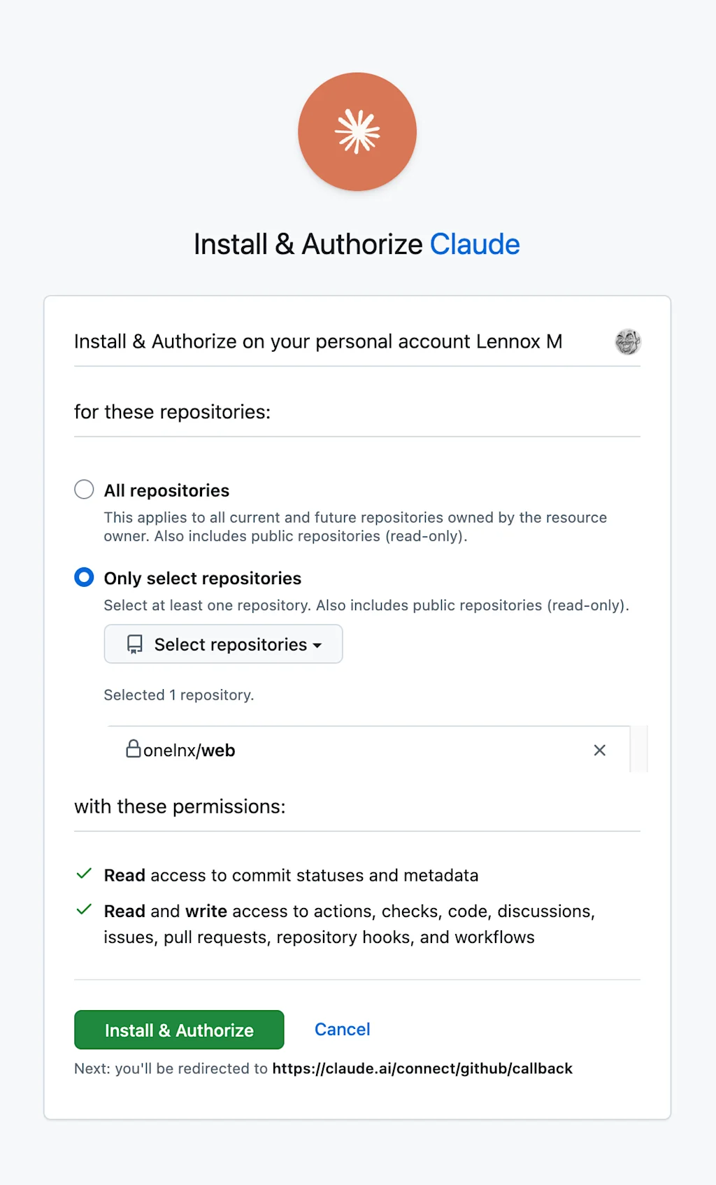 Claude: GitHub Auth