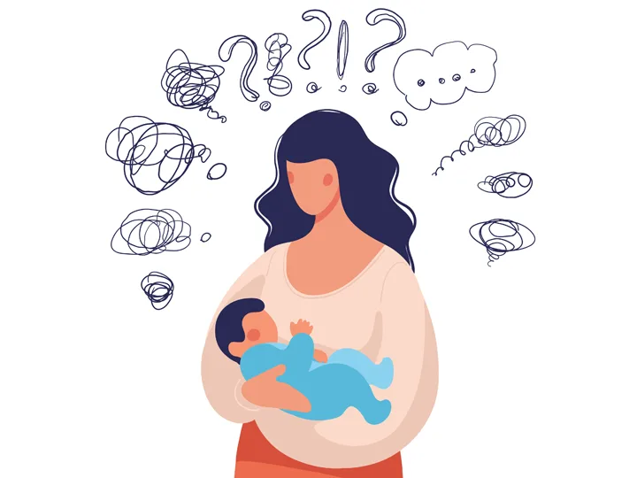 A drawing of a mother with an infant that is experiencing intense anger postpardum depression