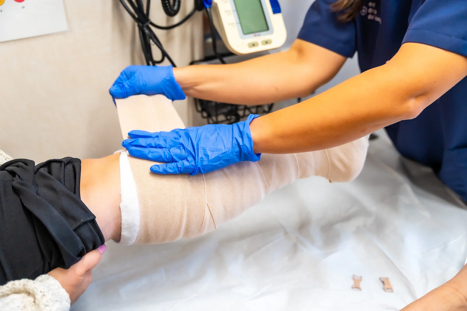 Large bandage wrap on leg