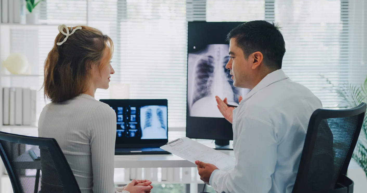 Physician and patient lung xray