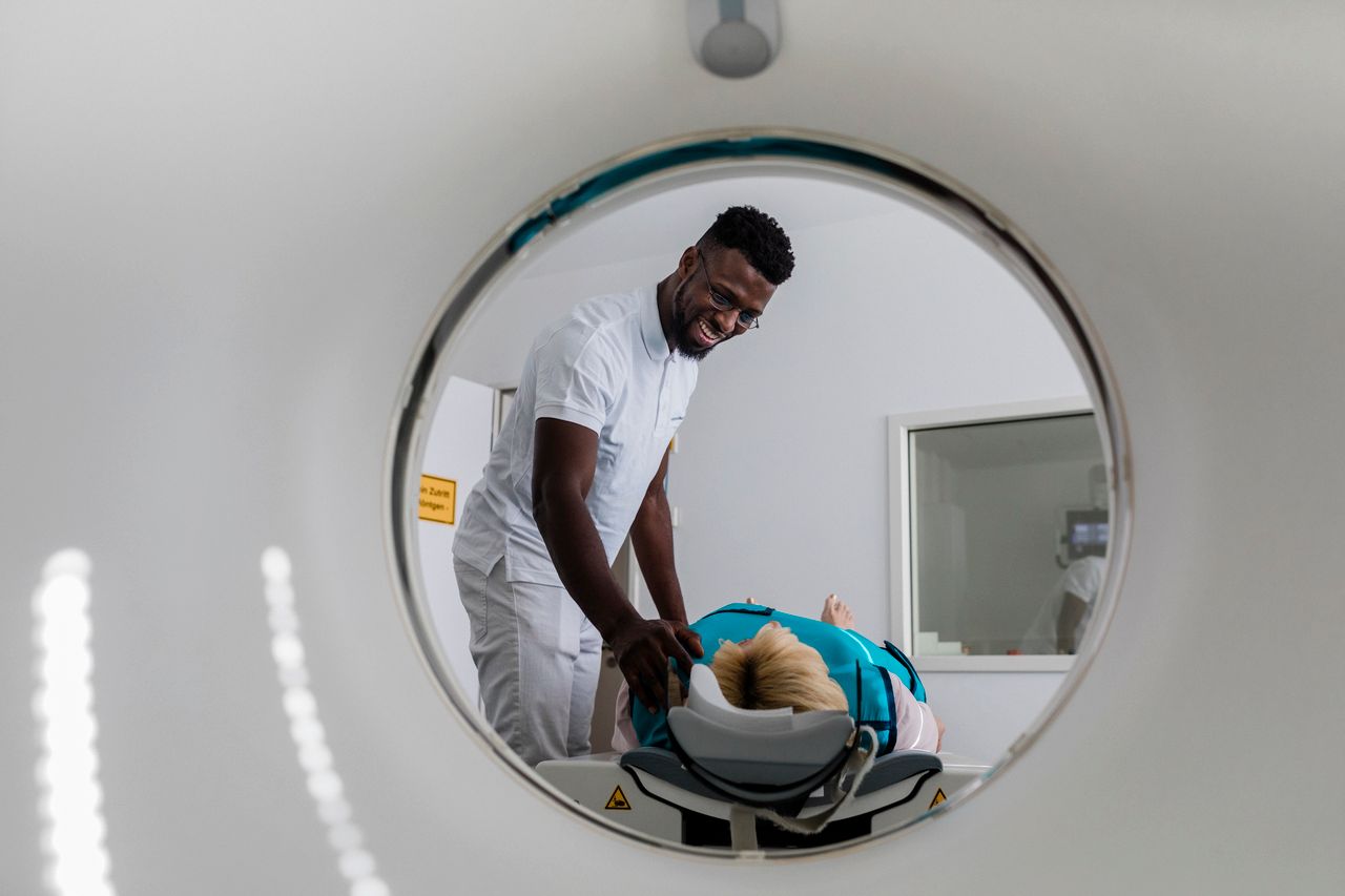 Woman being placed in MRI machine