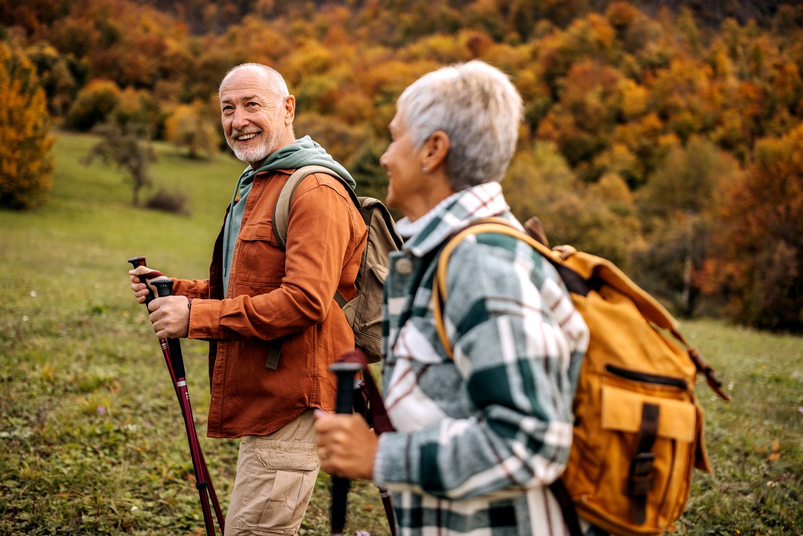 Elderly couple hiking