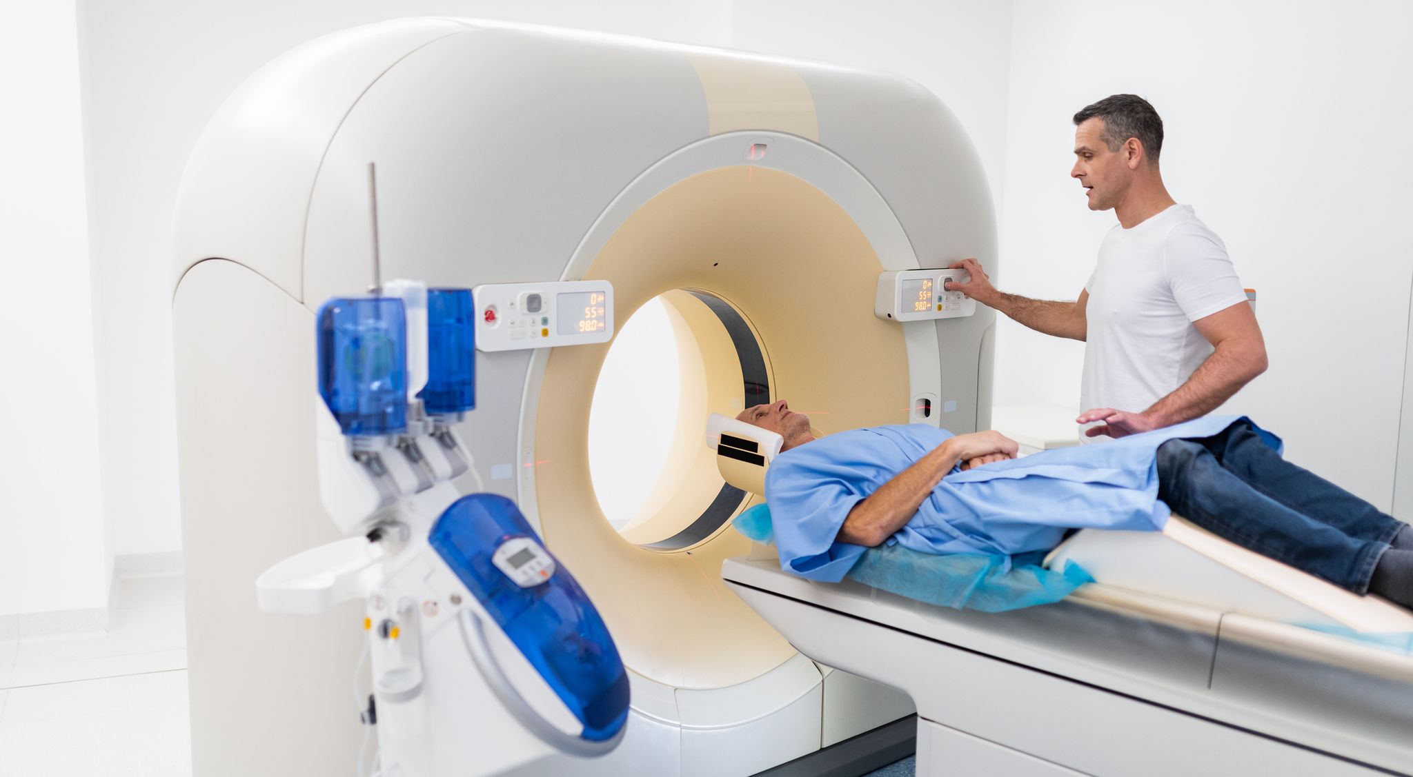 A patient is about to have their brain scanned