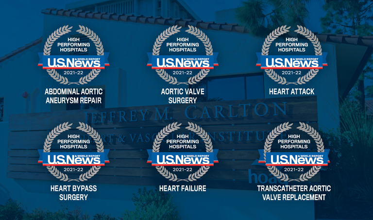 A collage of accreditations Hoag's cardiology department has received