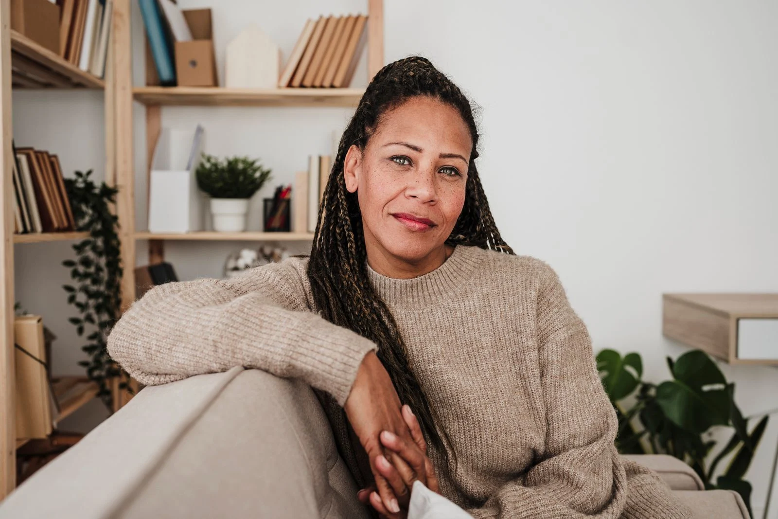 A woman on a couch