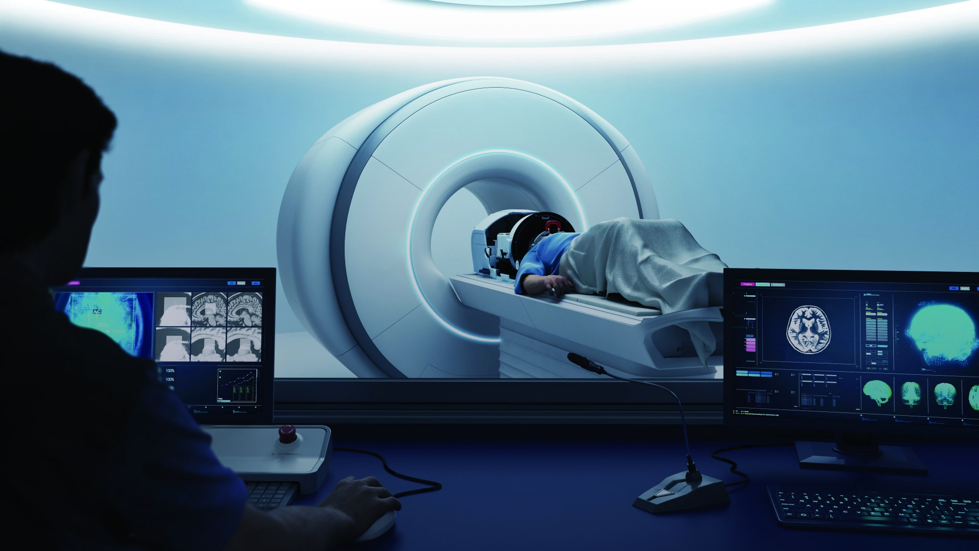 Patient entering focused ultrasound machine