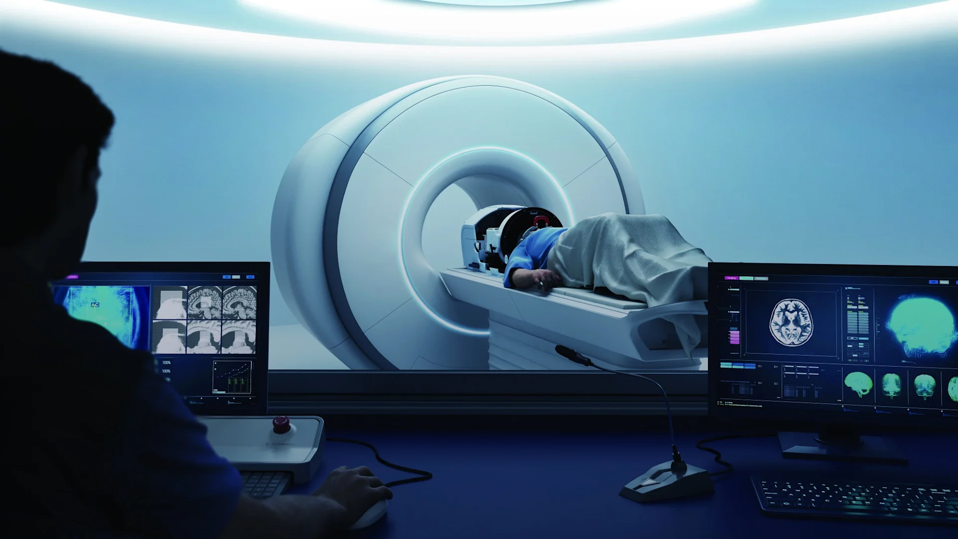 Patient entering focused ultrasound machine