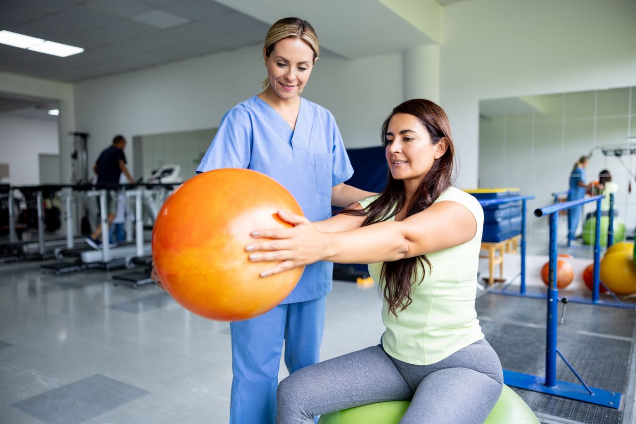 Woman on yoga ball