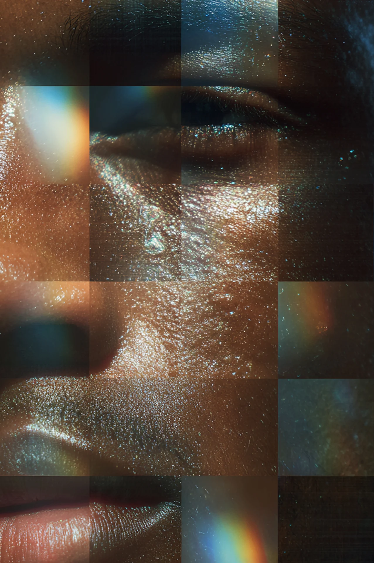 Close up of perspiring man's face