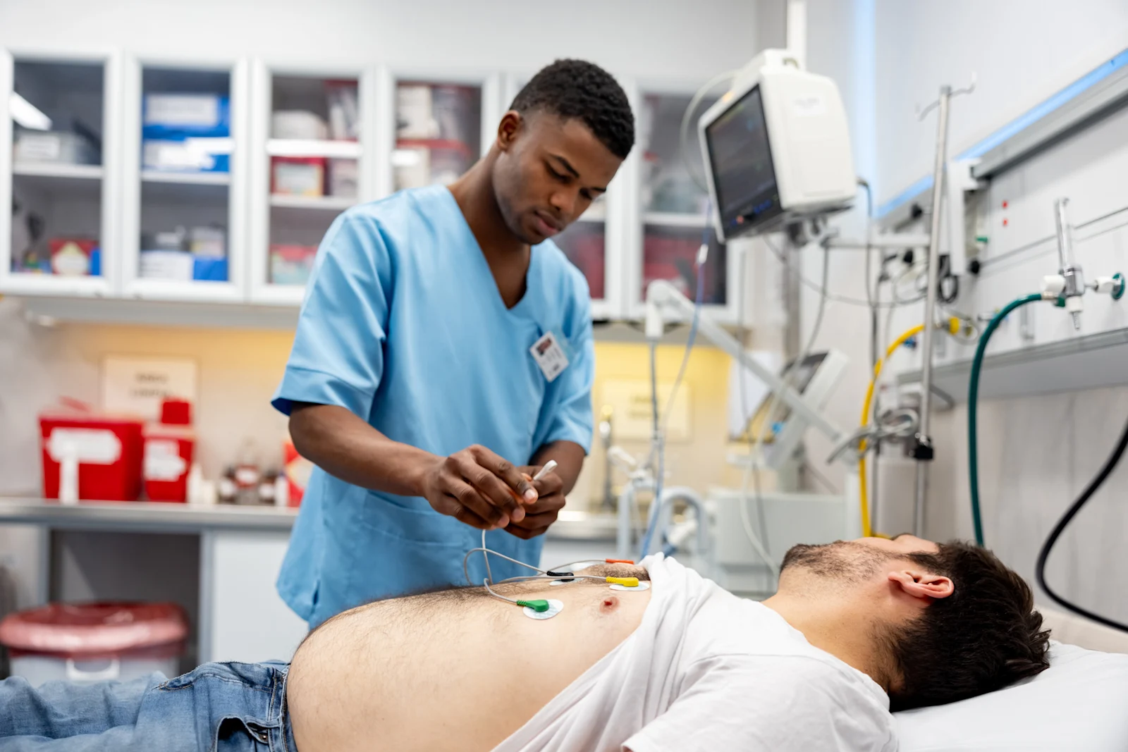 Man's stomach being tested
