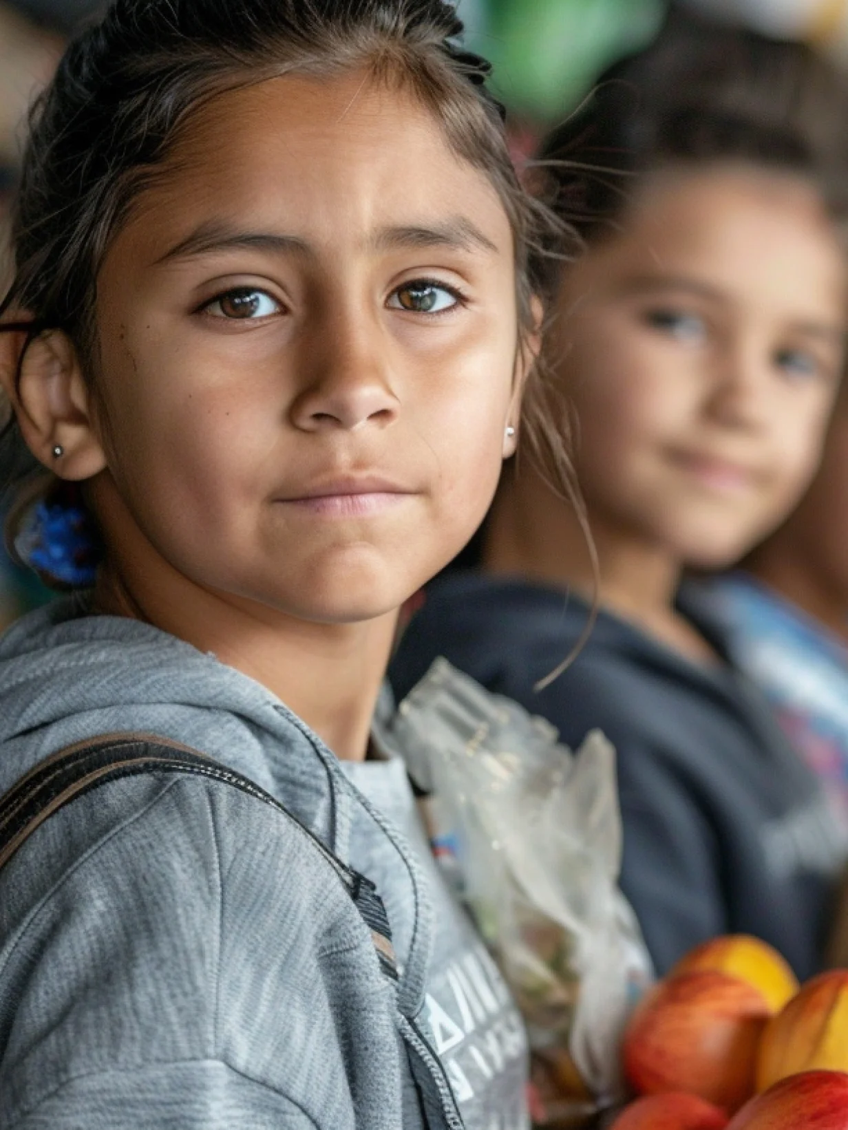 Girl and boy looking at camera