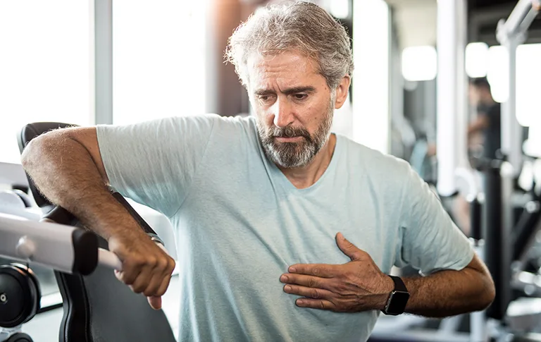 A man suffers pain in his chest from CAD