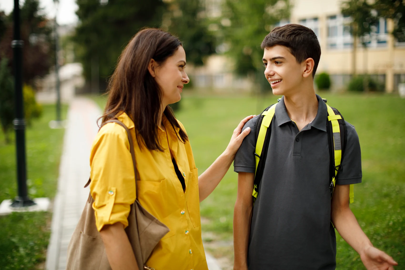 Mother talking to her son