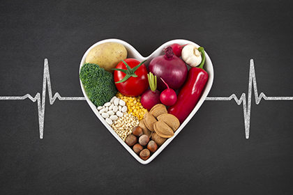 A heart-shaped plate of heart-healthy foods
