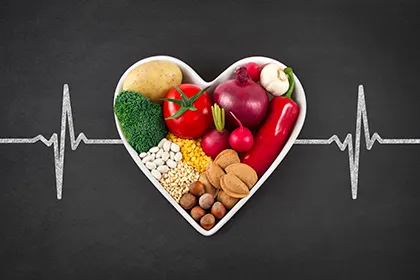 A heart-shaped plate of heart-healthy foods