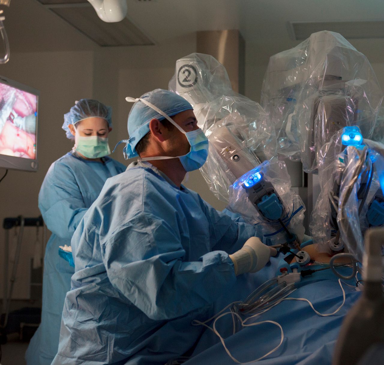 A robotic assisted surgery in action