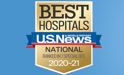 A badge for being nationally accredited by U. S. News