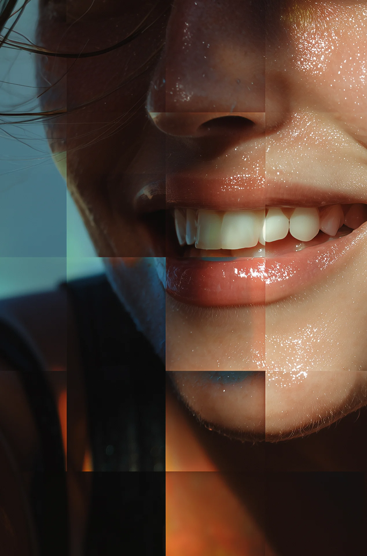 Close up of perspiring woman's face
