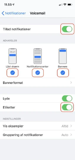 iOS indstillinger voicemail