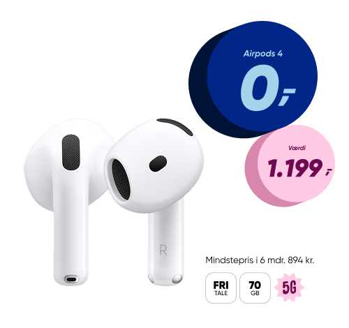 Airpods 4 uden NC 0 kr 