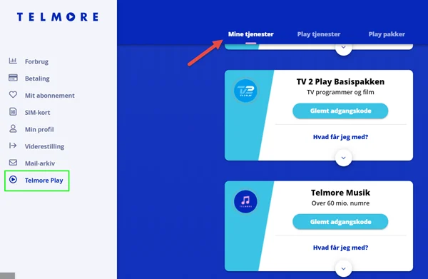 TV2 Play - Mit Telmore - Mine tjenester - faq 1