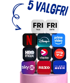 Vælg 5 valgfri Telmore Play tjenester