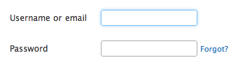 A screenshot of Twitter's login form, with the username field glowing in light blue.