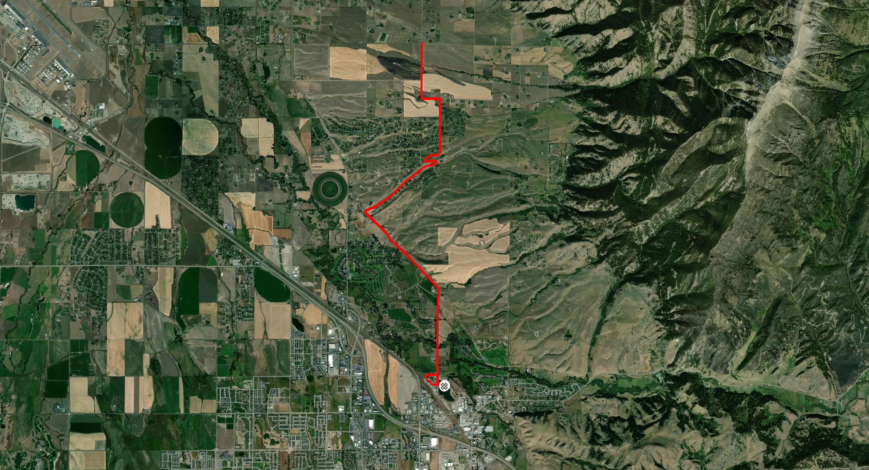 A satellite view of the area around Glen Lake Rotary Park, showing the GPS track from my bike.