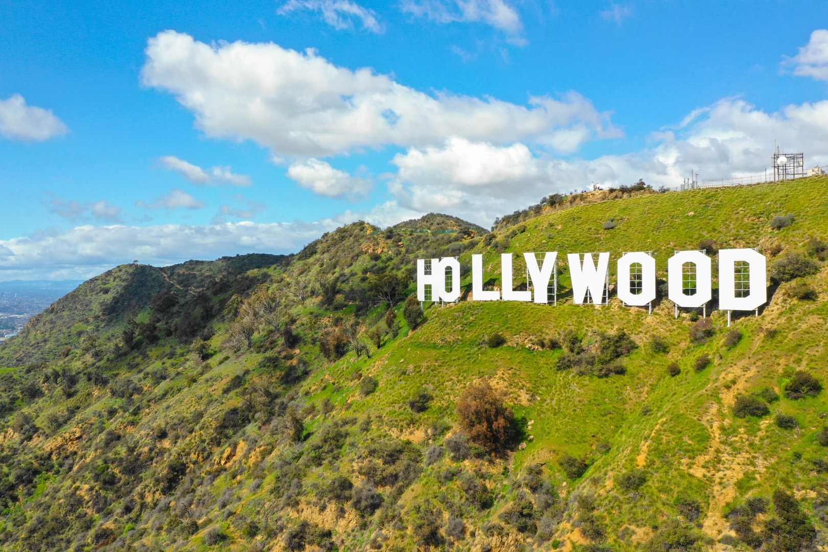 Hollywood, CA, USA - MARCH 15, 2019: Aerial photo of the Hollywood sign a world famous tourist destination