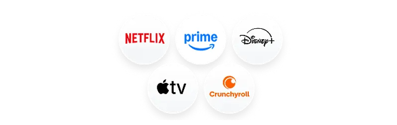 Netflix, Prime, Disney, Apple TV and Crunchyroll logos are shown